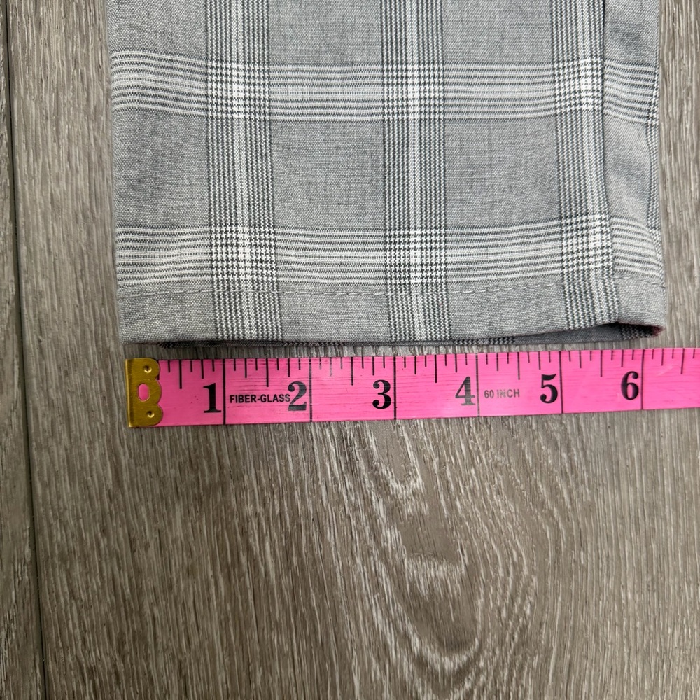 ZARA ELASTIC WAISTBAND FLAT FRONT TAPERED PLAID TROUSER PANTS GREY MEDIUM - Picture 11 of 13